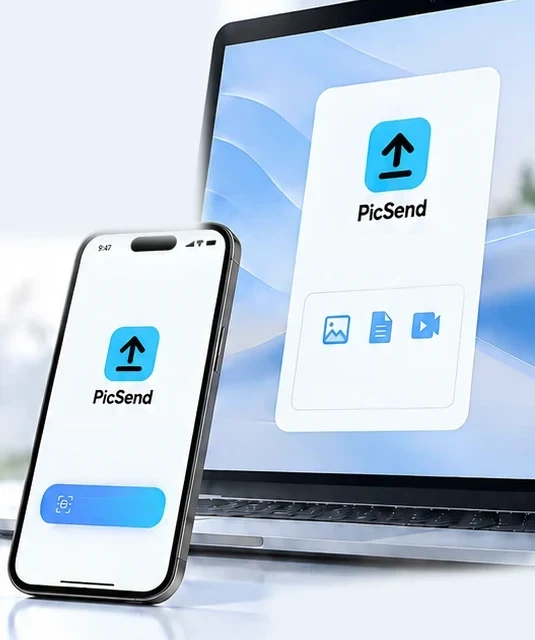 PicSendを開いたスマホとノートパソコン